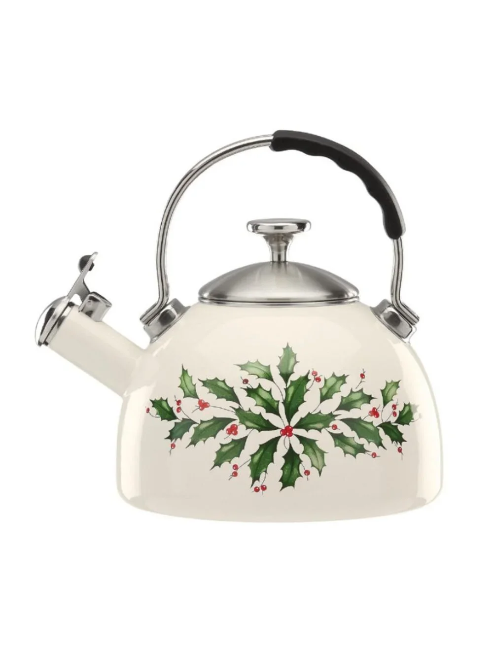 new in box Lenox Christmas Holiday Holly Leaves 2.5-Quart Whistling Tea Kettle